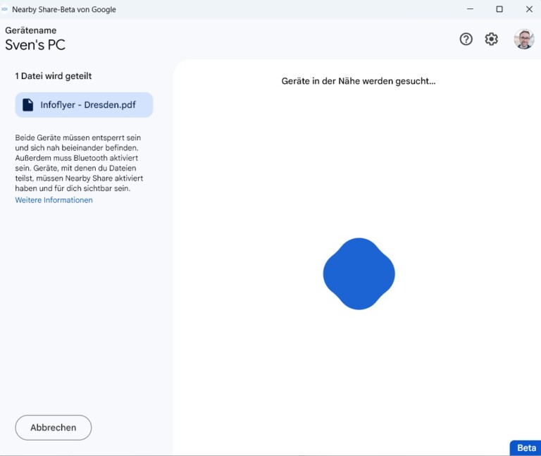 Partage à proximité : partagez du contenu d'Android vers Windows et macOS 9 Votre PC recherche des appareils dans la zone. (Capture d'écran)