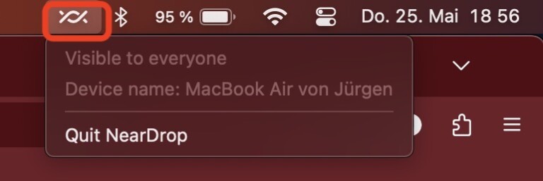 Partage à proximité : partagez du contenu d'Android vers Windows et macOS 12 Installation réussie : l'icône NearDrop apparaîtra dans la barre de menus de votre Mac