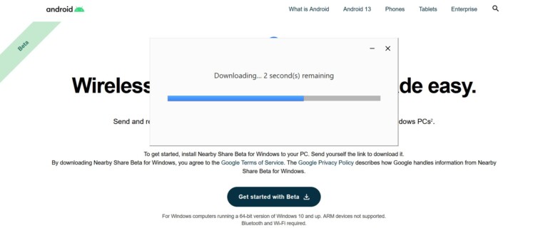 Partage à proximité : partagez du contenu d'Android vers Windows et macOS 2 Commencez à télécharger l'application. (Capture d'écran)