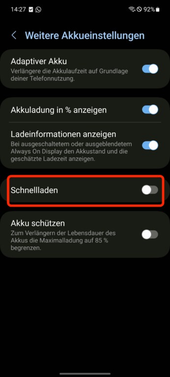 Votre smartphone Samsung se recharge lentement ? Activez le mode de charge rapide ! 5 Si le chargement rapide est désactivé comme ici... (Capture d'écran)