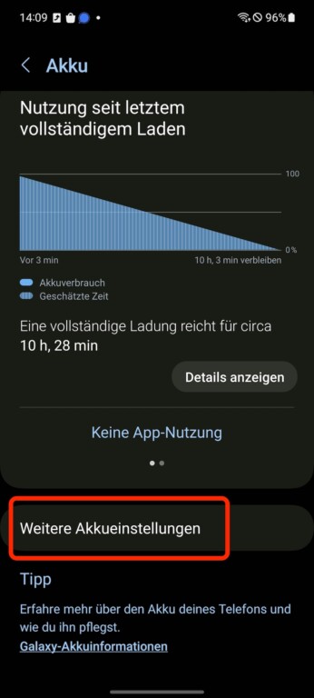 Votre smartphone Samsung se recharge lentement ? Activez le mode de charge rapide ! 4 "Plus de paramètres de batterie" (capture d