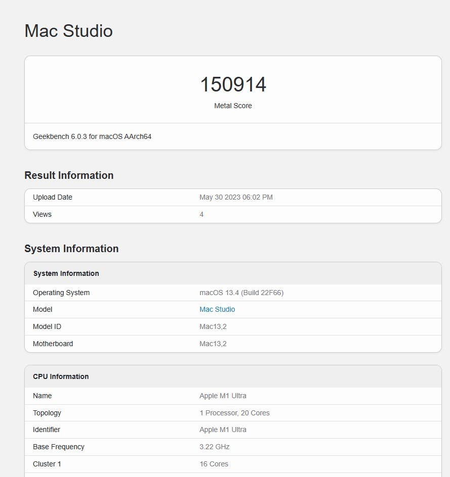 Apple M2 Ultra est juste 10% plus lent que le NVIDIA RTX 4080 5 Apple M1 Ultra Geekbench 6 Métal Score