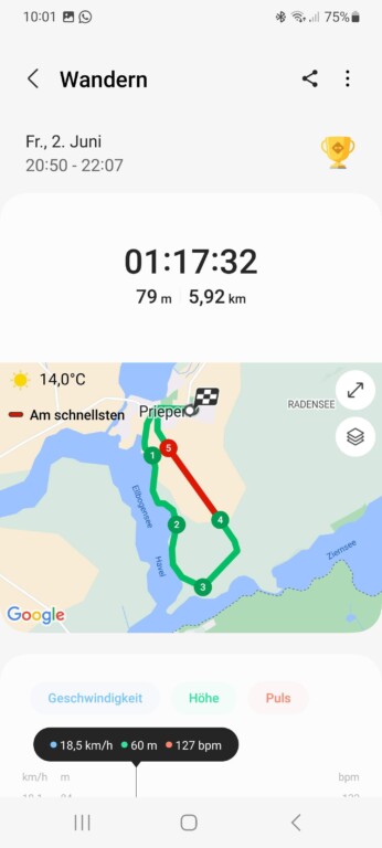 Routes GPX sur Samsung Galaxy Watch : Voici comment fonctionnent l'importation et l'exportation 3 Si vous êtes sur l'itinéraire, appuyez sur le symbole à 3 points dans le coin supérieur droit. (Capture d'écran)