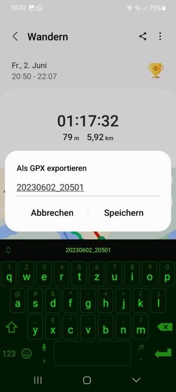 Routes GPX sur Samsung Galaxy Watch : Voici comment fonctionnent l'importation et l'exportation 5 Entrez un autre nom. (Capture d'écran)