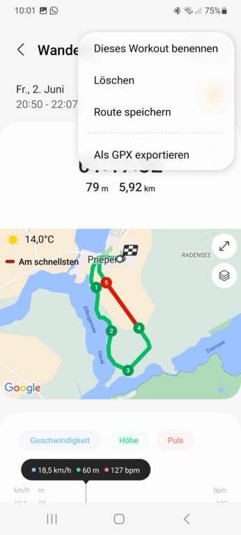 Routes GPX sur Samsung Galaxy Watch : Voici comment fonctionnent l'importation et l'exportation 4 Allez maintenant dans "Exporter GPX". (Capture d