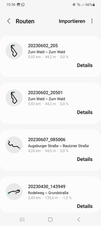 Routes GPX sur Samsung Galaxy Watch : Voici comment fonctionnent l'importation et l'exportation 9 Dans la sélection d'itinéraire, vous pouvez supprimer ceux qui existent déjà ou en télécharger de nouveaux. (Capture d'écran)