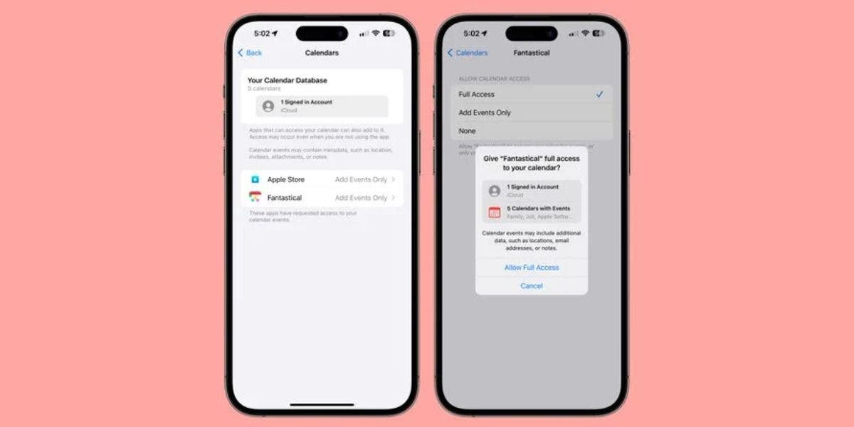Calendrier de confidentialité et de sécurité iOS 17
