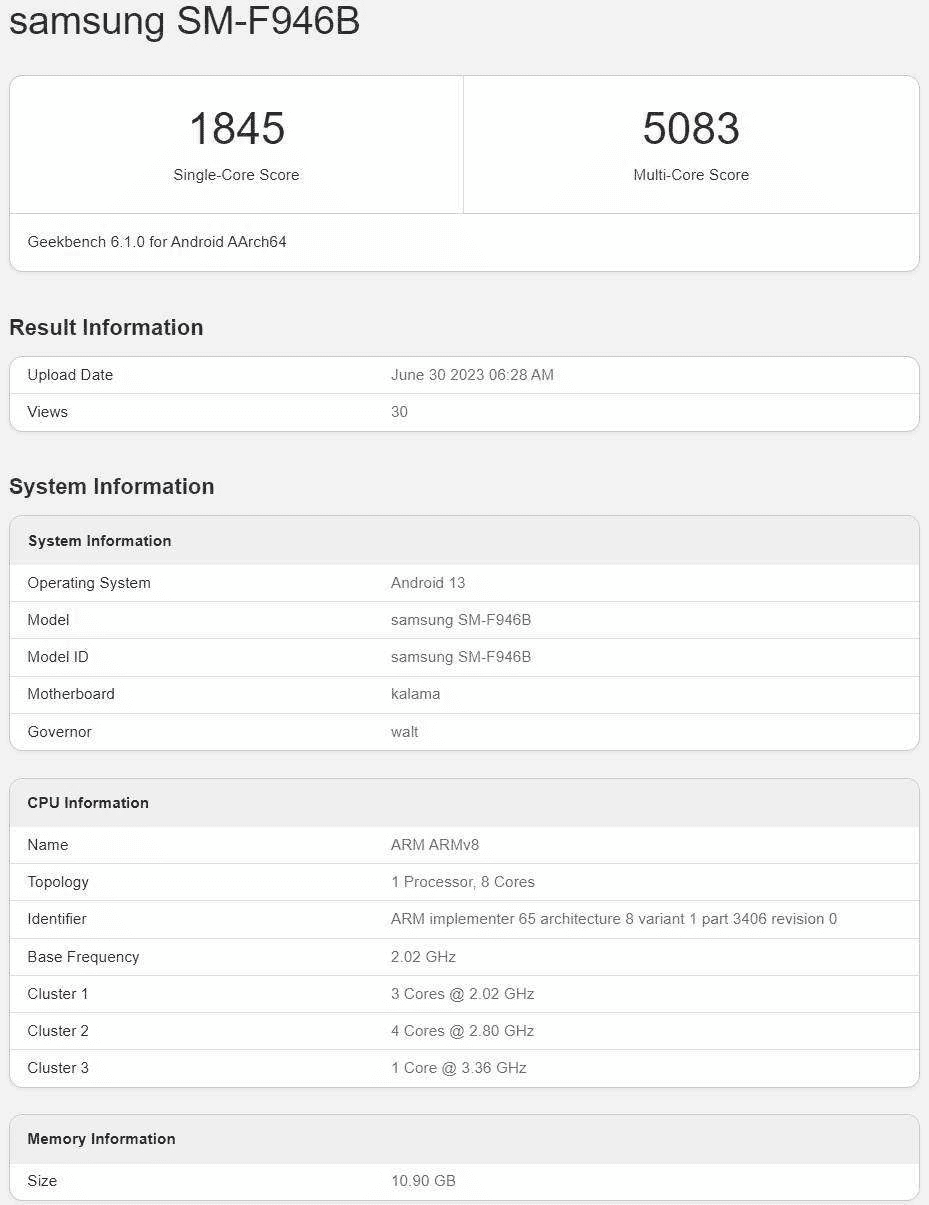 Global Samsung Galaxy Z Fold5 montre ses muscles à Geekbench 2 Global Samsung Galaxy Z Fold5 montre ses muscles a Geekbench