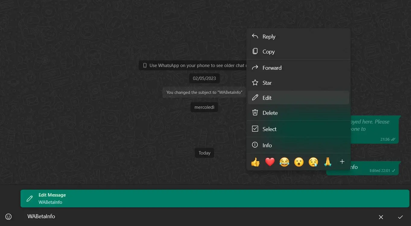 La modification des messages envoyés sur WhatsApp est désormais possible, mais vous devez le faire rapidement 2 WhatsApp Modifier le message