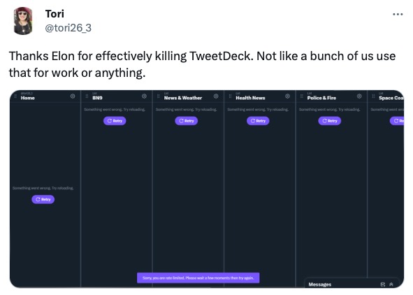 TweetDeck en panne pour certains, probablement à cause de la nouvelle limitation 2 1688388007 93 TweetDeck en panne pour certains probablement a cause de la