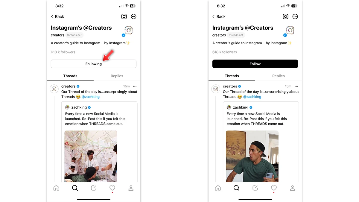 Comment suivre et ne pas suivre sur Threads, une application Instagram ? 3 Comment annuler le suivi d'un fil de discussion