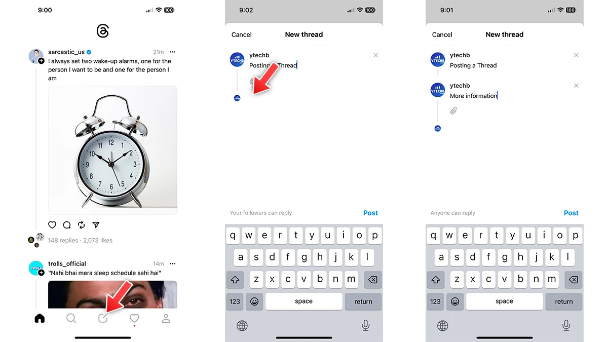 Comment poster et repartager des fils de discussion sur l'application Threads ? 3 Comment poster des fils de discussion sur des fils de discussion