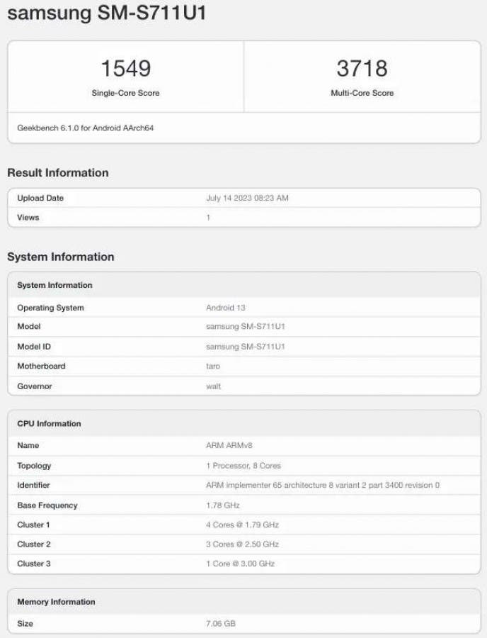La version américaine du Samsung Galaxy S23 FE cible le Nothing Phone (2) 5 Samsung Galaxy S23 FE Liste Geekbench de la version américaine