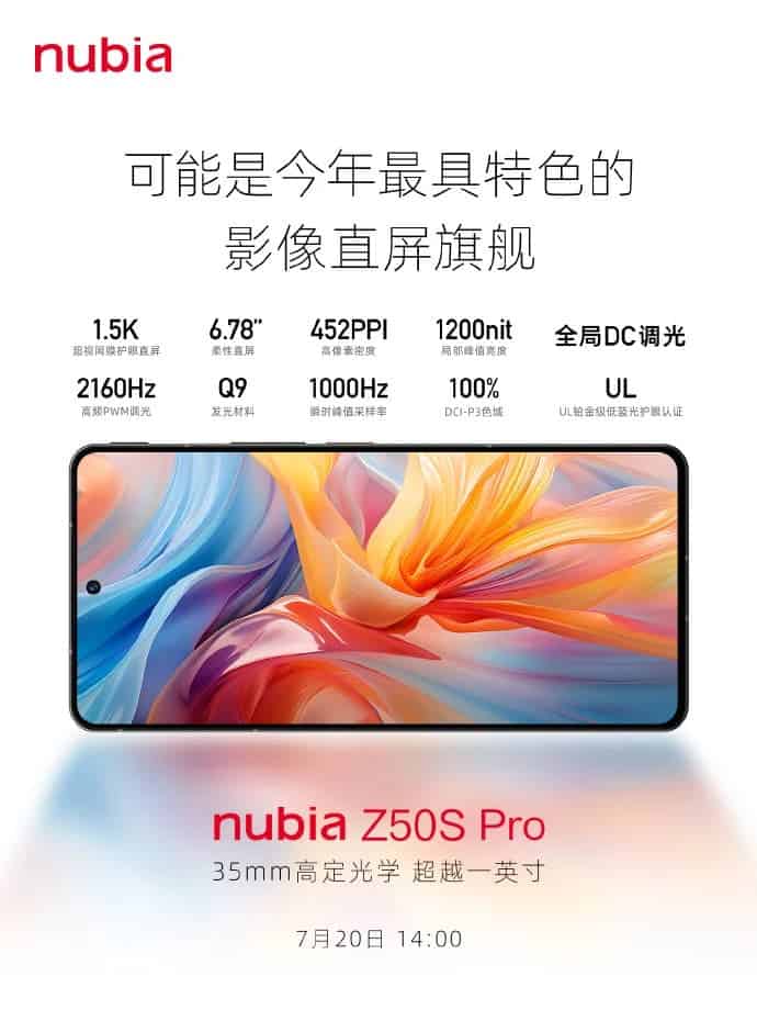 Nubia Z50S Pro : Images officielles, caractéristiques et scores AnTuTu dévoilés 6 Display