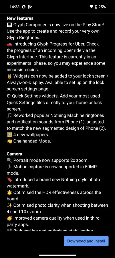 Nouveautés de la première mise à jour pour Nothing Phone 2 3 Première mise à jour de Nothing Phone 2