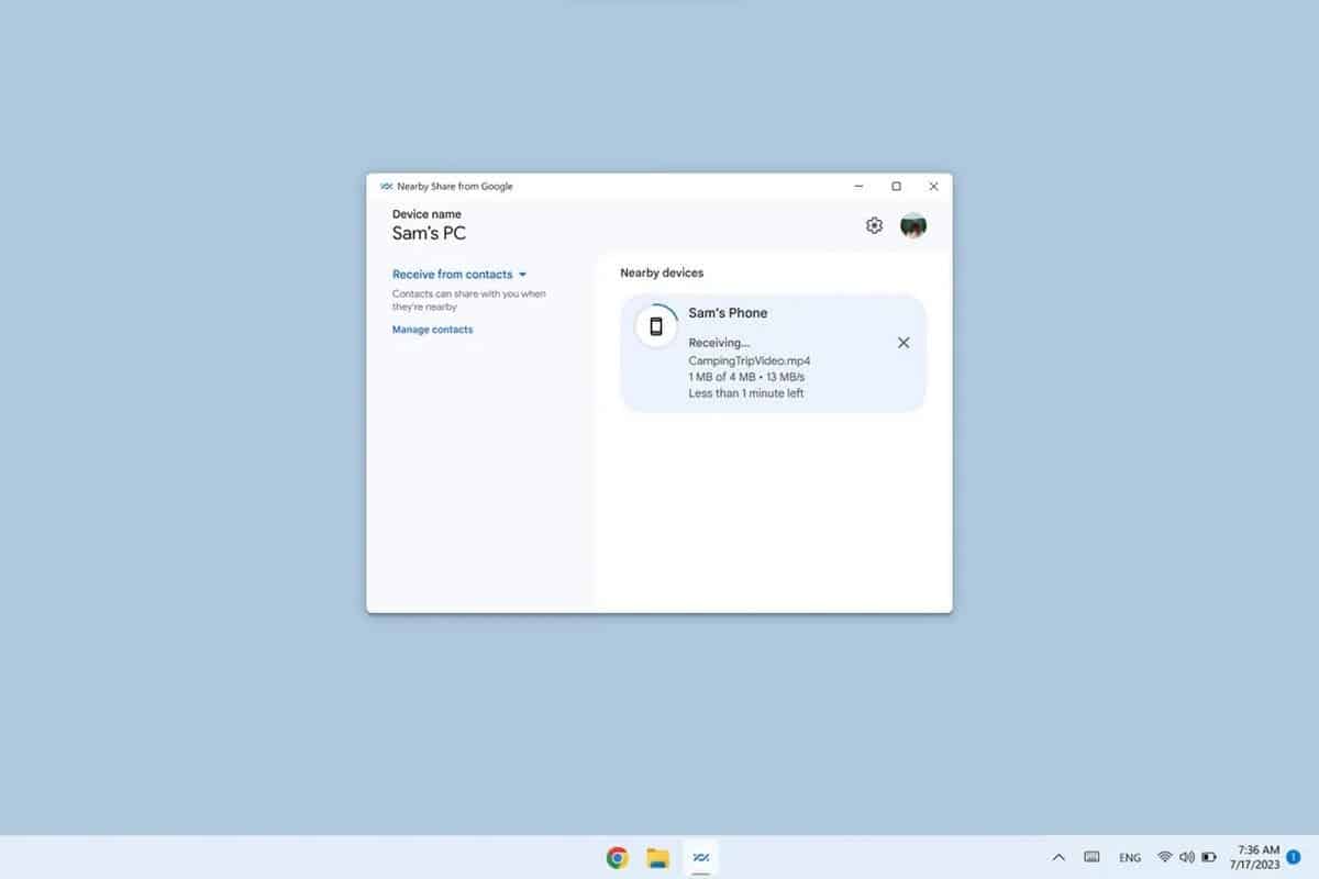 Partage facilité : Nearby Share pour Windows est désormais disponible en version bêta 3 Estimated Time Feature of Nearby Share