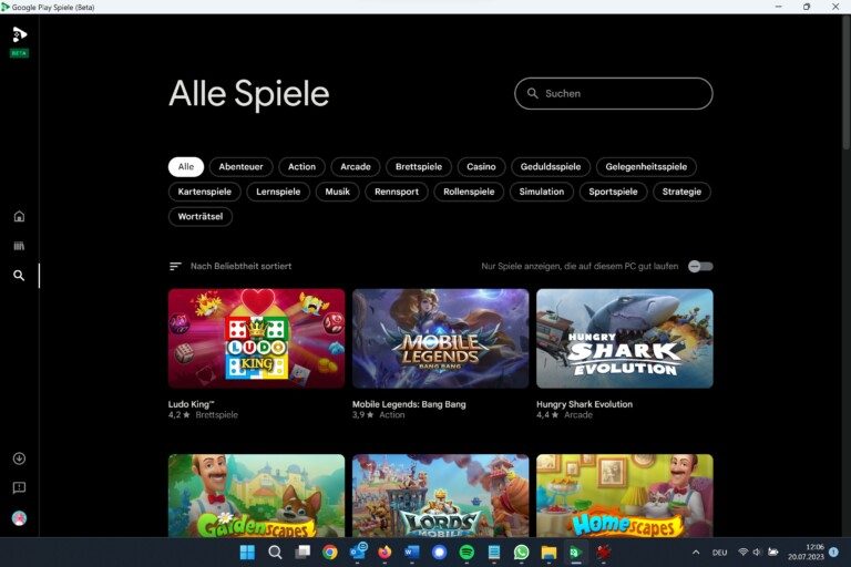 Google Play Jeux: Comment jouer à des jeux Android sur Windows 8 Le choix est déjà assez large. (Capture d'écran)