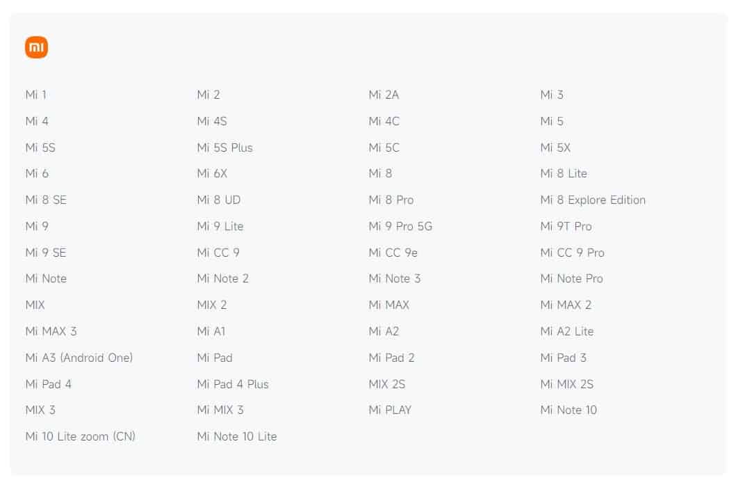 Plus de mises à jour : Xiaomi ajoute 10 téléphones à la liste de fin de support 2 Liste complète mise à jour des téléphones Xiaomi Mi