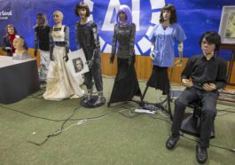 A creepy collective of nine AI-based robots showcased at UN news conference