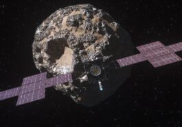 Ilustração da nave da NASA a caminho do asteroide Psyche