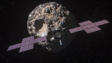 Psyché : La NASA est déjà en route vers l'astéroïde riche en métal 30 Ilustração da nave da NASA a caminho do asteroide Psyche