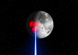Ilustração de laser a atingir a Lua