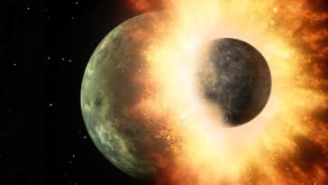 Les scientifiques affirment qu'il existe deux énormes bulles extraterrestres à l'intérieur de la Terre 5 Ilustração do planeta Theia a colidir com a Terra primitiva