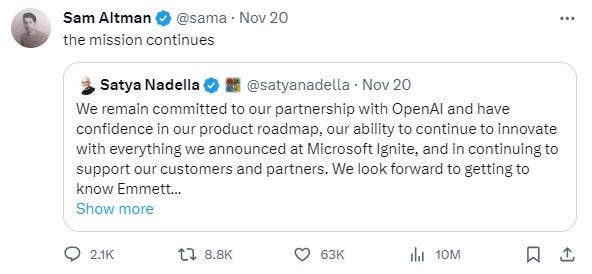 1700573485 355 Nadella a officiellement annonce que Sam Altman et Brockman rejoindront