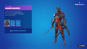 club fortnite novembre 2023 nouvelle skin gardien draconien