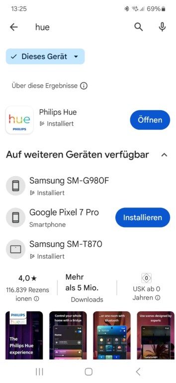 Mettre à jour Philips Hue : Voici comment obtenir de nouvelles fonctionnalités 4 Vous trouverez la mise à jour dans le Play Store. (Capture d'écran)