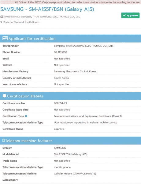 Samsung Galaxy A15 4G obtient la certification NBTC 2 Galaxy A15 5G