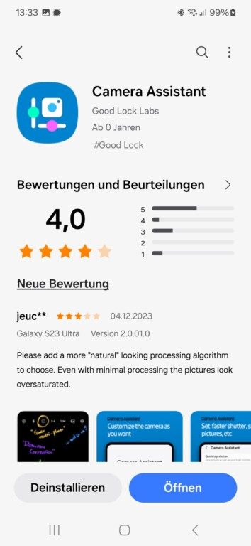 Samsung prend en charge l'application gratuite. (Capture d'écran)