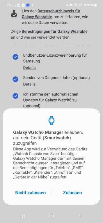 Connecter la Samsung Galaxy Watch à un nouveau smartphone: voici comment faire 6 Confirmez cette option pour que le transfert puisse avoir lieu. (Capture d'écran)