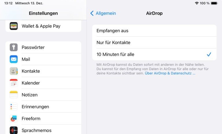Réglages de NameDrop sur iPad