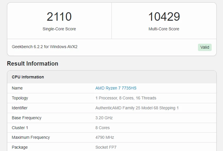 Acepc WizBox G en TEST: Le Mini PC Gaming équipé d'un AMD R7, Radeon 680 et 32Go DDR5 33 Acepc Wizbox G Mini Pc Gaming Geekbench Cpu