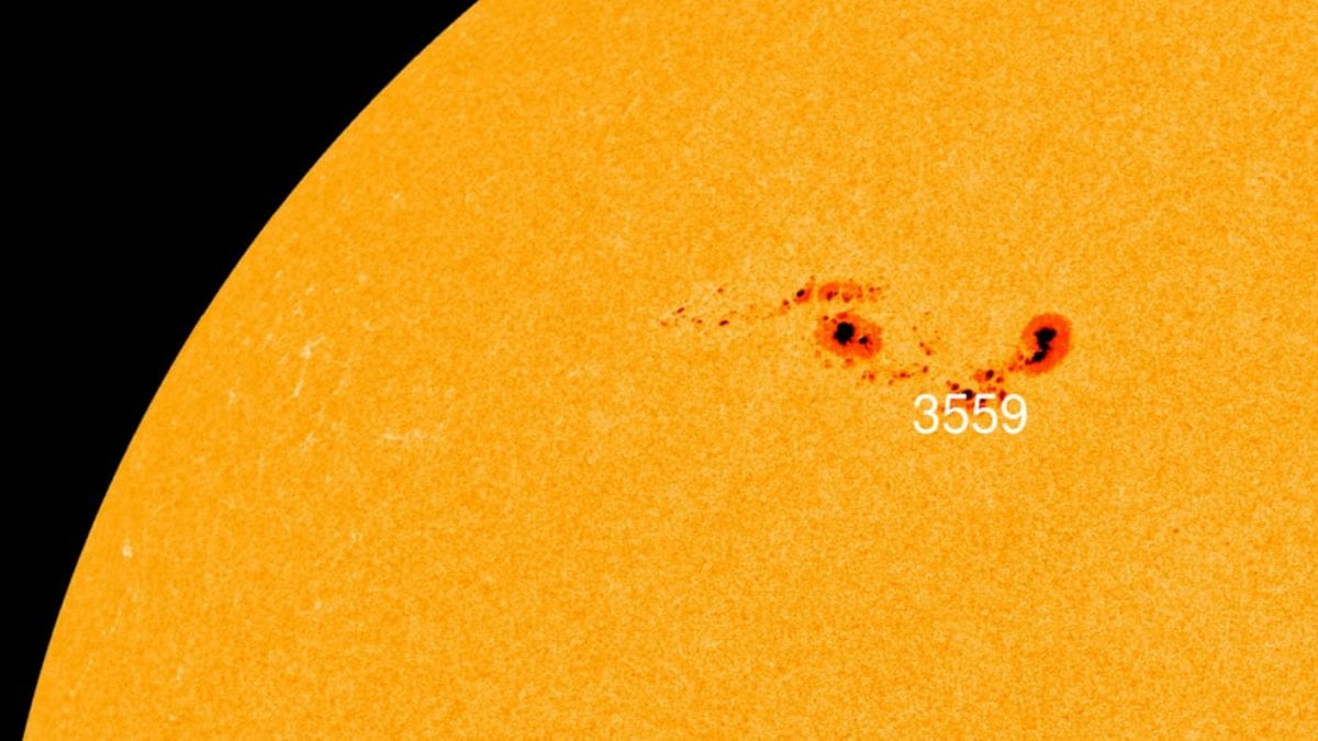 Tache solaire gigantesque apparue sur le Soleil : elle mesure 10 fois la taille de la Terre. Quels sont les risques ? 2 La tache solaire AR3559. Crédit : NASA/SDO