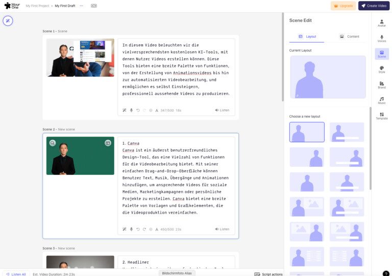 Création de vidéos gratuites avec l'IA : 7 outils formidables 4 HourOne Video erstellen