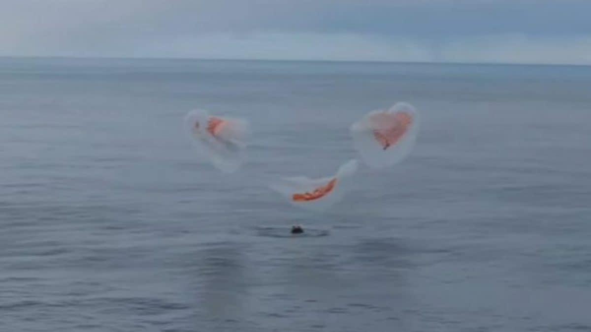 Amerrissage dans l'Atlantique pour Villadei et les astronautes de la mission Ax-3 : la vidéo du splashdown 2 Le moment de l'amerrissage de la navette spatiale Dragon avec à bord Walter Villadei et les autres astronautes de la mission Ax-3 / Crédit : Axiom Space