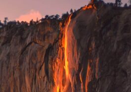 La Horsetail Fall, la cascata stagionale che si trova all'interno del Parco nazionale di Yosemite, in California: ogni febbraio si trasforma in una 'cascata di fuoco' / Credit: Shreenivasan Manievannan