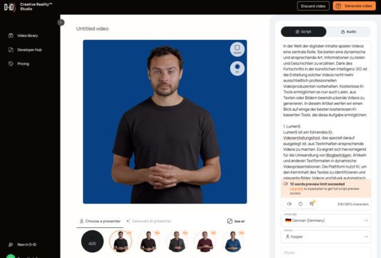 Création de vidéos gratuites avec l'IA : 7 outils formidables 1 D ID Videos generieren