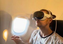 Illustration de l'utilisation d'Apple Vision Pro sur les vols Beond Airlines