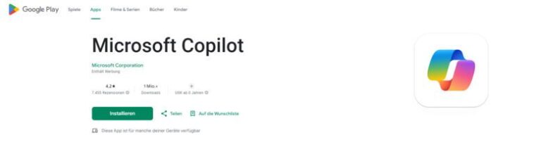 Microsoft Copilot : Comment installer l'IA sur Android, iPad et Co 1 Copilot en tant qu'application sur Google Play Store