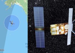 Le lieu où s'est produite la rentrée non contrôlée du satellite ERS-2 de l'ESA et une illustration du satellite. Crédit : SatFlare/ESA