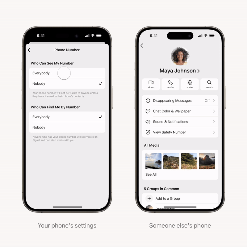 Plus d'intimité ! Les noms d’utilisateur arrivent sur Signal pour garder votre numéro de téléphone privé 3 Chat de confidentialité sur le téléphone avec nom d'utilisateur Signal