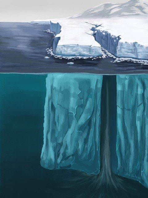 Illustration d'une fissure en formation sur une plateforme de glace. Crédit : Rob Soto
