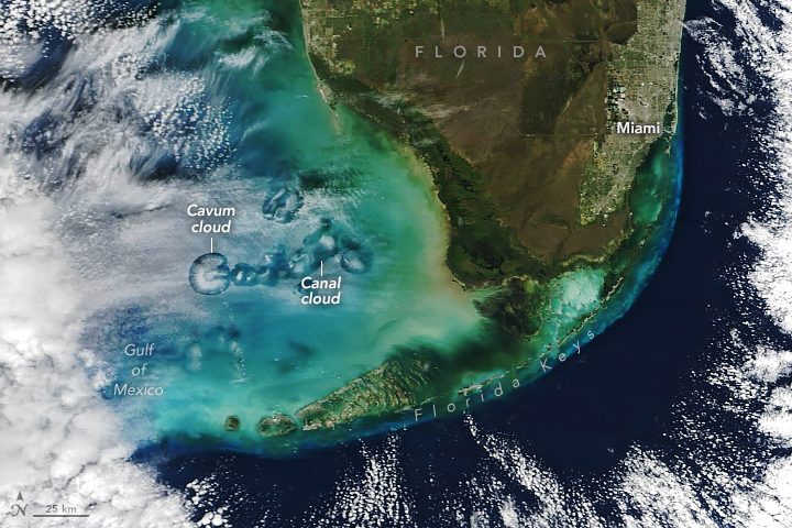 Que sont les étranges "trous dans le ciel" observés depuis le satellite Terra de la NASA 4 Le nuage Cavum et les nouveaux canaux vus par le satellite Terra au-dessus du golfe du Mexique. Crédit : NASA Earth Observatory/Michala Garrison/MODIS NASA EOSDIS LANCE e GIBS/Worldview.