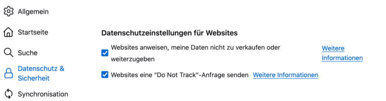 Firefox : Désactivez définitivement les irritants bannières de cookies 3 Firefox Einstellungen do not track