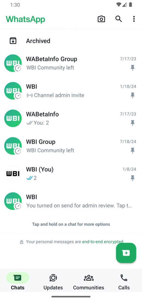 Méta-interface des conversations WhatsApp