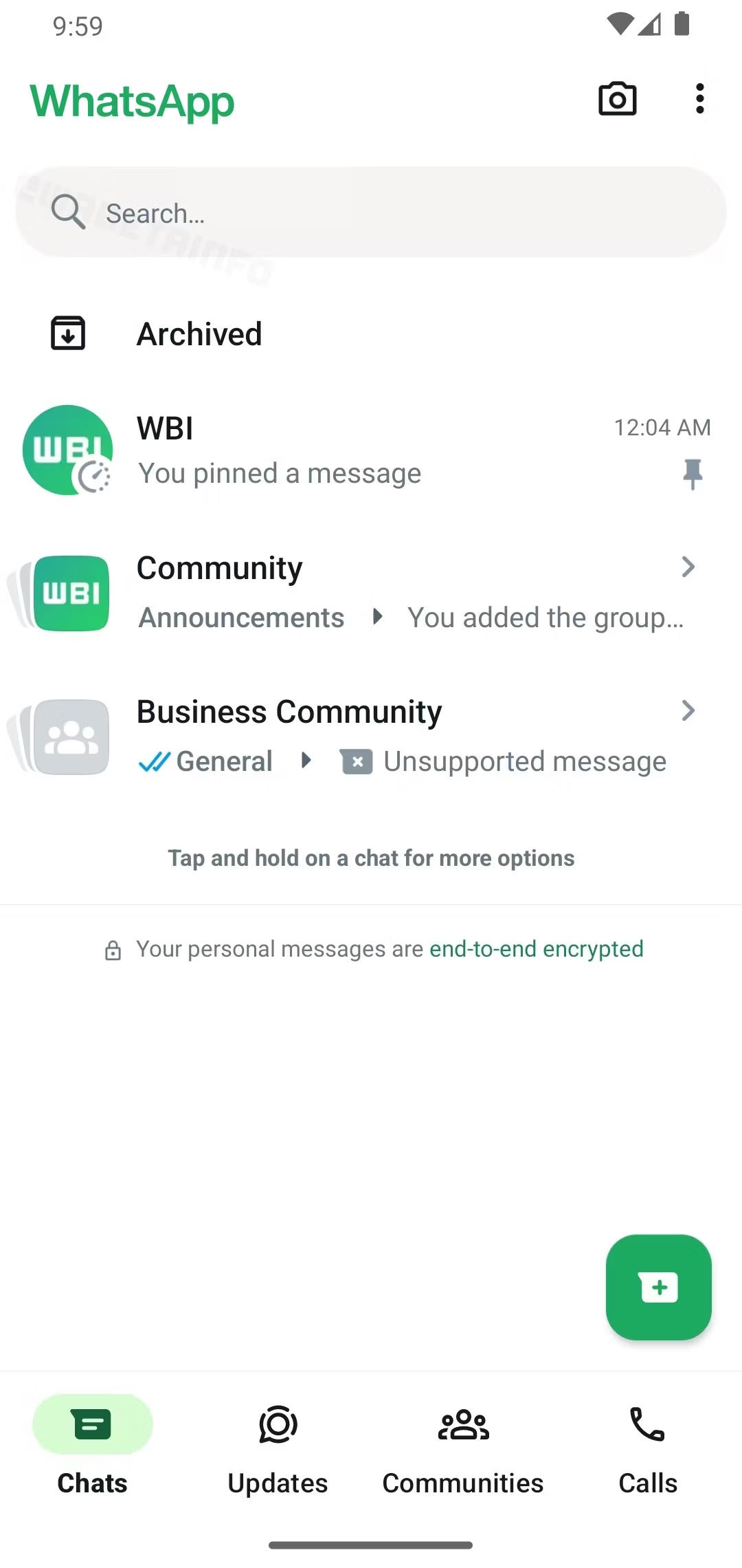 Glisser l'interface WhatsApp sur Android