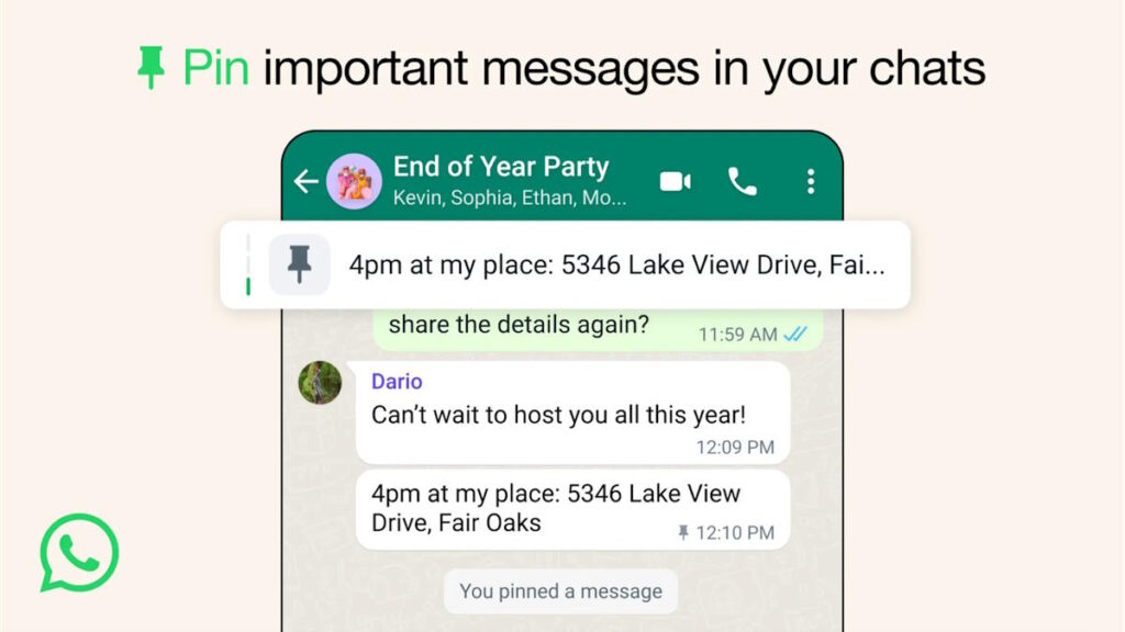 Avez-vous vu le nouveau WhatsApp ? Vous pouvez désormais épingler 3 messages en haut de n'importe quelle conversation 3 Nouveaux messages de conversation WhatsApp Pin